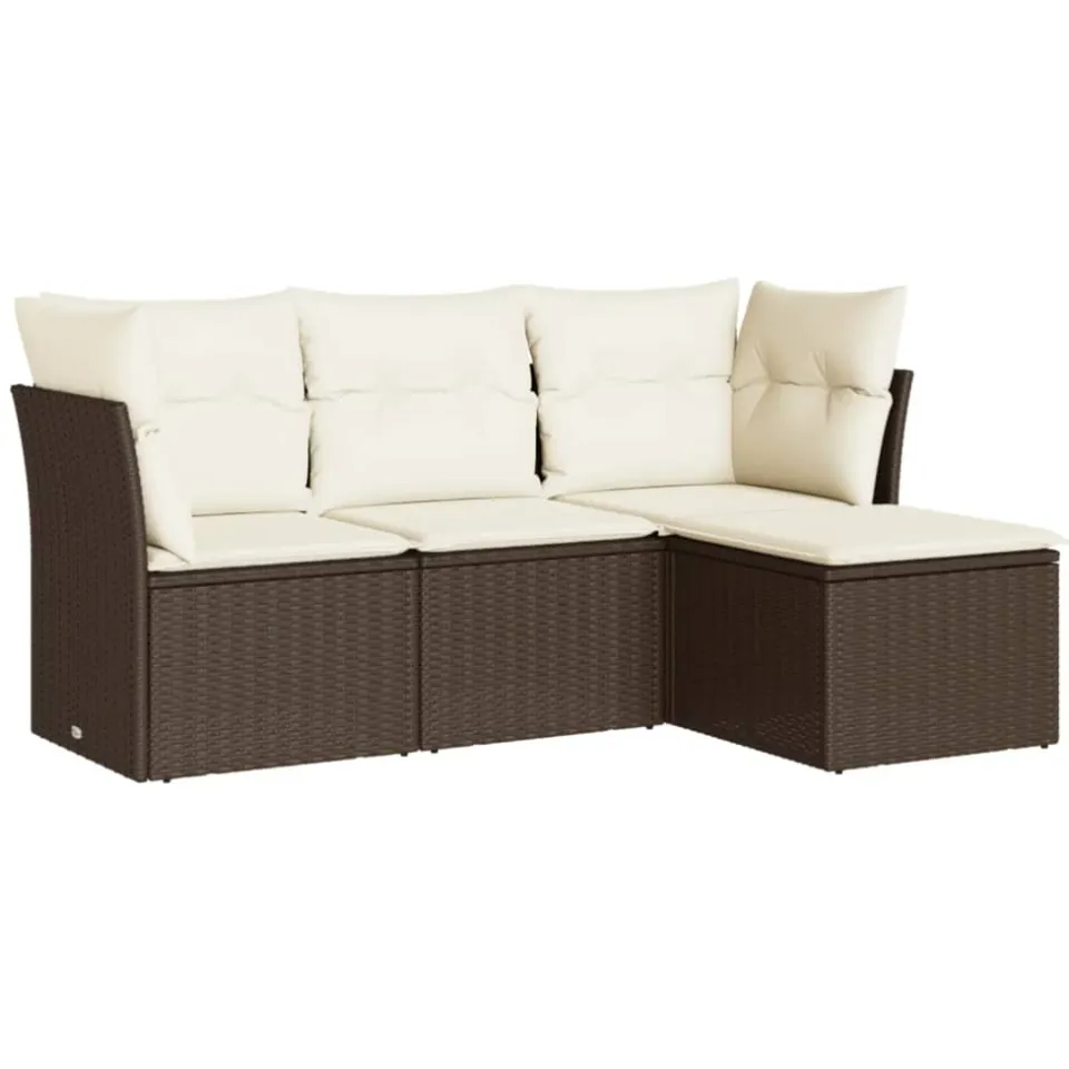 vidaXL 4-delige Loungeset met kussens poly rattan bruin, foto 3