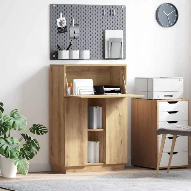 vidaXL Bureau Beton Grijs 71,5 x 31,5 x 106,5 cm Bewerkt hout, foto 2