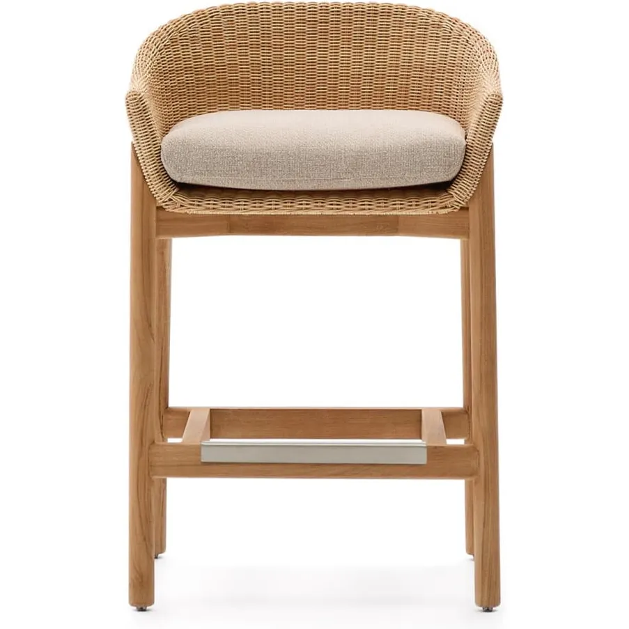 Kave Home Galea barkruk teakhout en rattan, foto 4