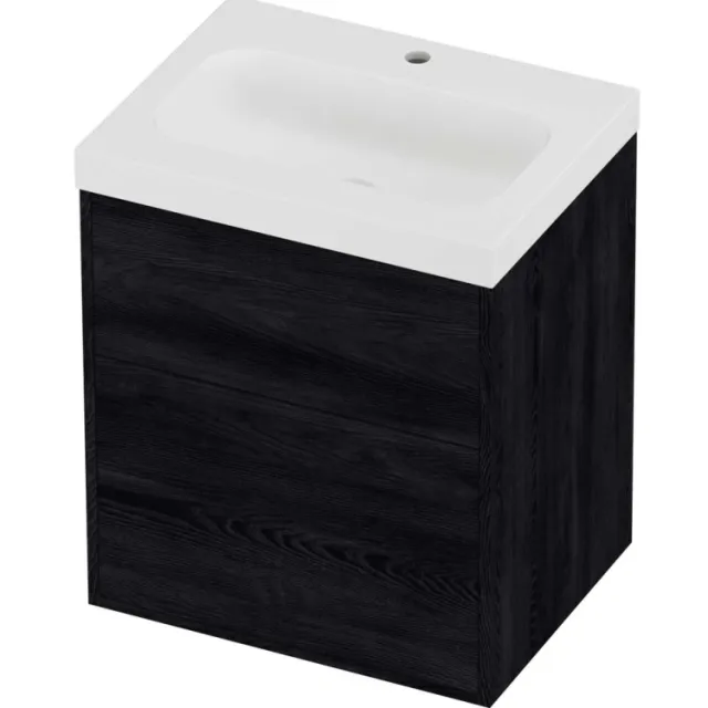 Proline Haga Badmeubelset Polystone Mezza 1 Kraangat Voor Grepen 60x46x73 cm Mat White Black Oak Eiken