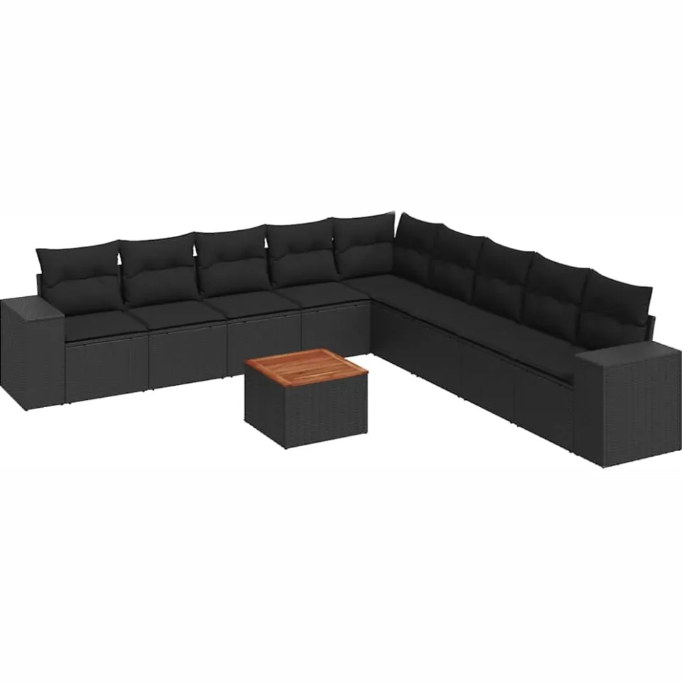 vidaXL 10-delige Loungeset met kussens poly rattan zwart