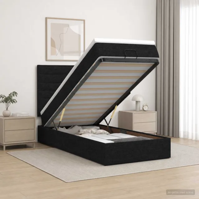 vidaXL Ottoman Bed met Matrassen en LED Zwart 100 x 200 cm Stof