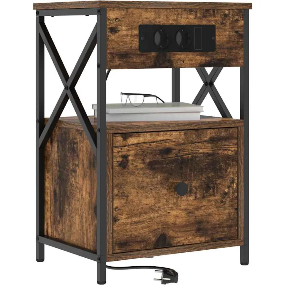 vidaXL Nachtkastje Gerookt eiken 40 x 31 x 60 cm Bewerkt hout Bruin