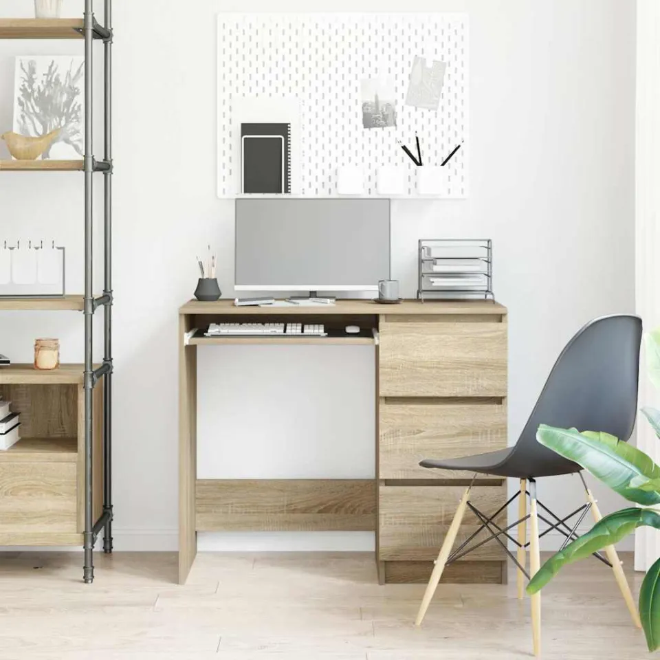 vidaXL Bureau 90x45x76 cm bewerkt hout sonoma eikenkleurig, foto 3