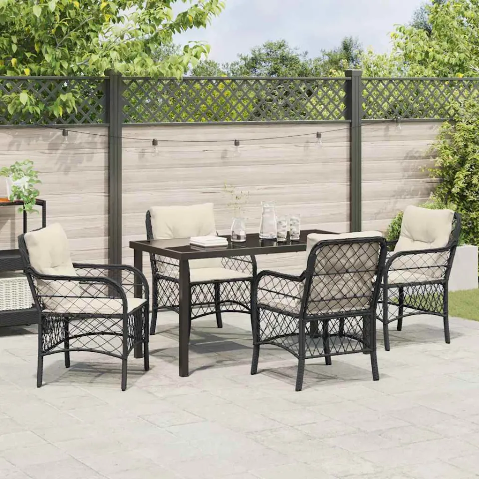 vidaXL Tuin eettafelset 5 st Zwart poly rattan, foto 3