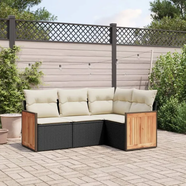 vidaXL 4-delige Loungeset met kussens poly rattan zwart, foto 2