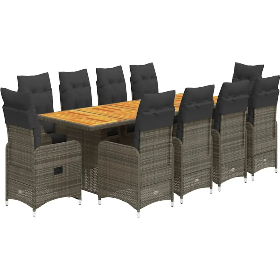 vidaXL 11-delige Bistroset met kussens poly rattan grijs, foto 3