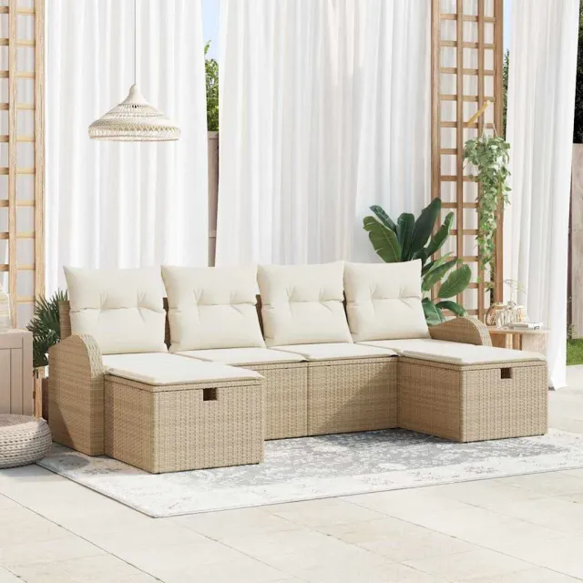 vidaXL Tuin Sofa Set 6 st Beige poly rattan, foto 2