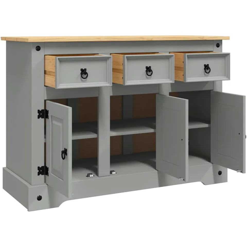 vidaXL Dressoir Corona 112x43x78 cm massief Mexicaans grenenhout grijs, foto 4