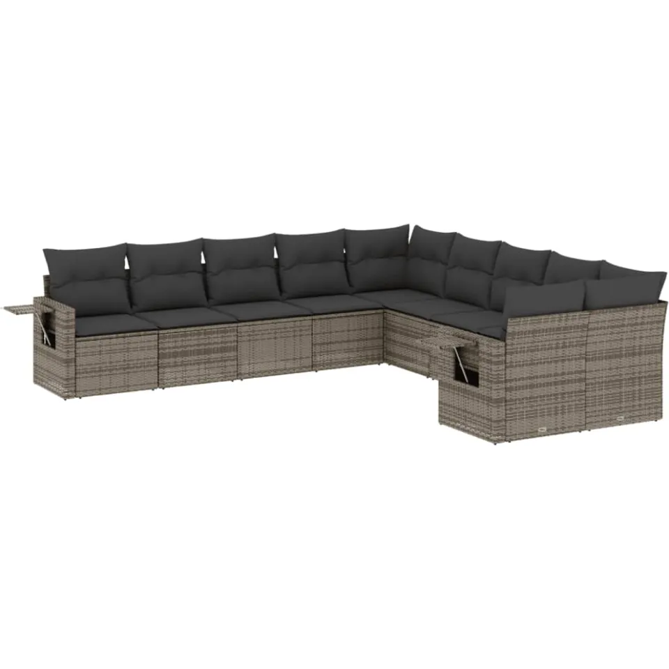 vidaXL 10-delige Loungeset met kussens poly rattan grijs, foto 3