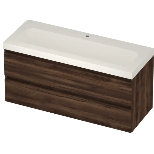Basic-Line Moby 46 Badmeubelset Polystone 1 Kraangat Greeploos 120x46x58 cm Barista Oak Mat Wit