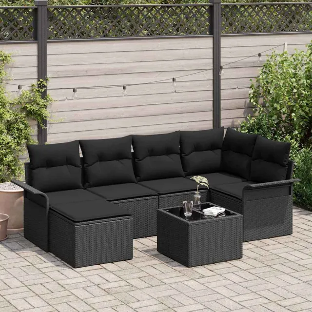 vidaXL Tuin Sofa Set 7 st Zwart poly rattan, foto 2