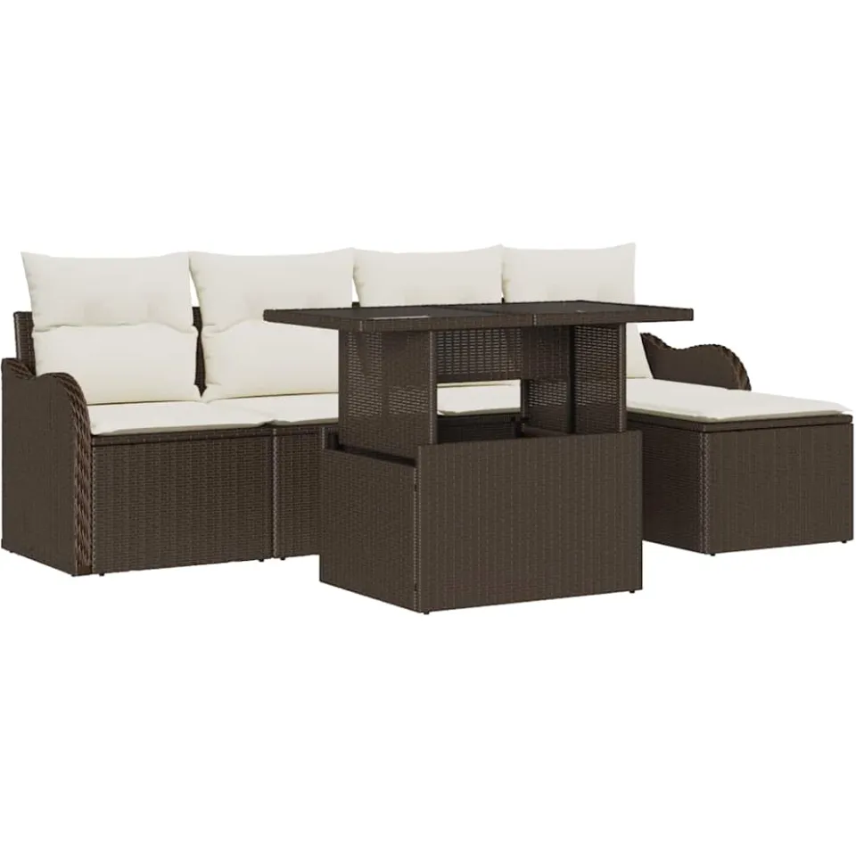 vidaXL Buiten Zitmeubelset 6 st Bruin Poly riet