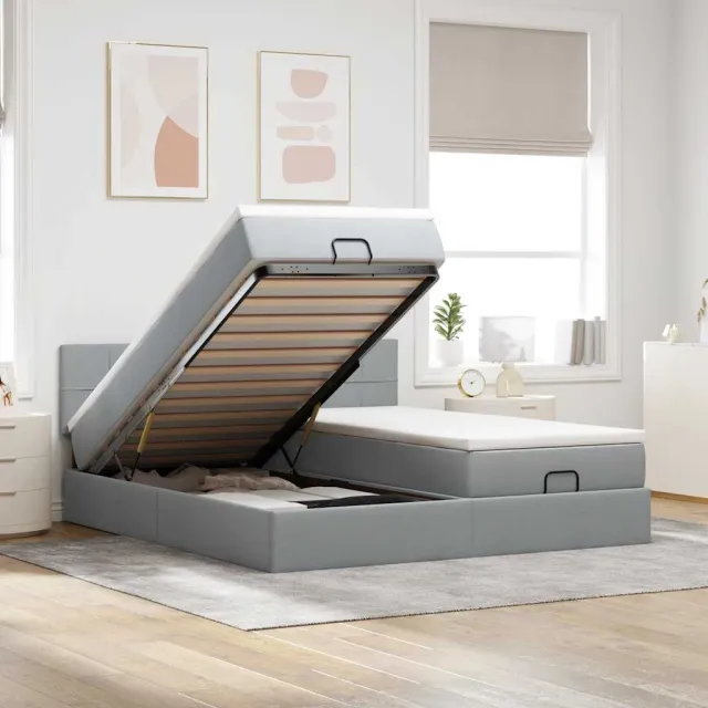 vidaXL Ottoman bed met matrassen 180x200cm stof lichtgrijs grijs