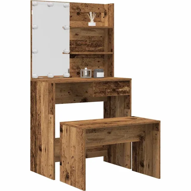 vidaXL Kaptafelset - met - LED-verlichting - bewerkt - hout - oud - houtkleurig