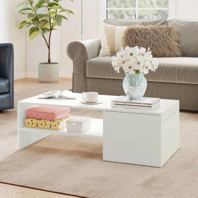 REDOM Salontafel - Verstelbaar Blad En Opbergruimte - Modern - Woonkamer - Spaanplaat Met Melamine - Wit - 110 x 52 x 36 cm