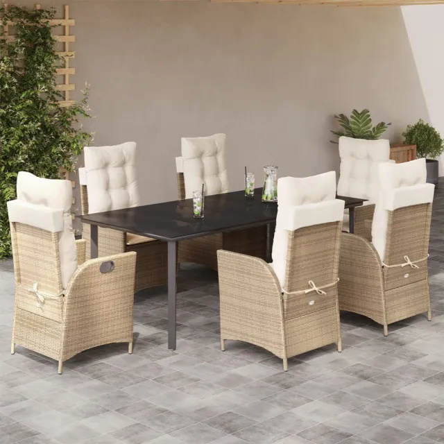 vidaXL 7-delige Tuinset met kussens poly rattan beige