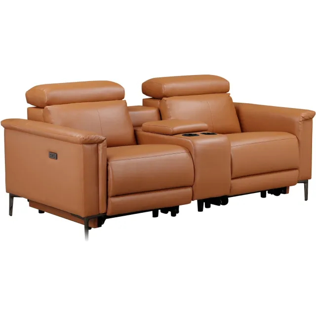 Notio Living Lund - Dubbele relaxfauteuil met elektrische functie in lederPU cognac (97 x 194 x 100 cm) Bruin