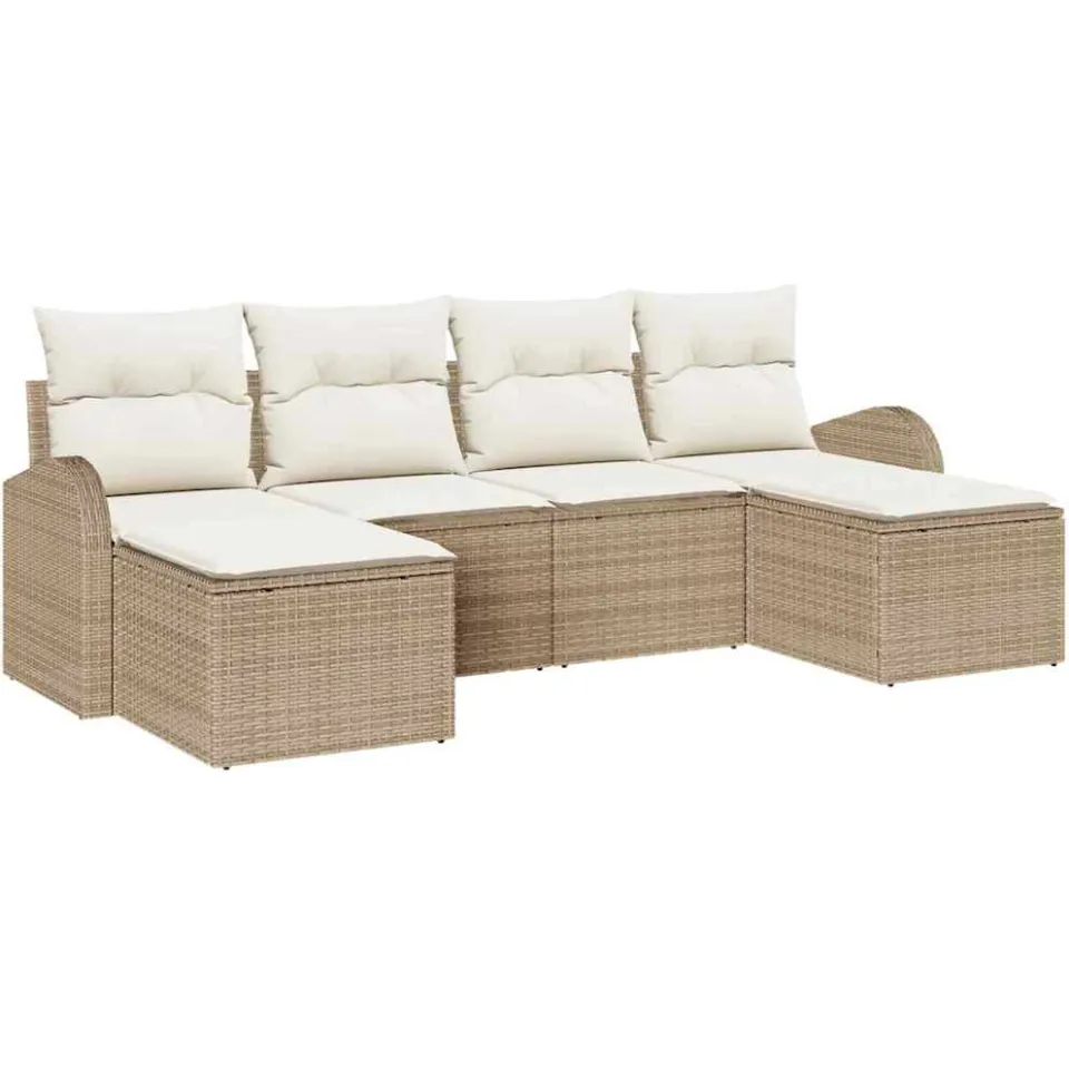vidaXL Bankstel 6 st Beige en Wit poly rattan