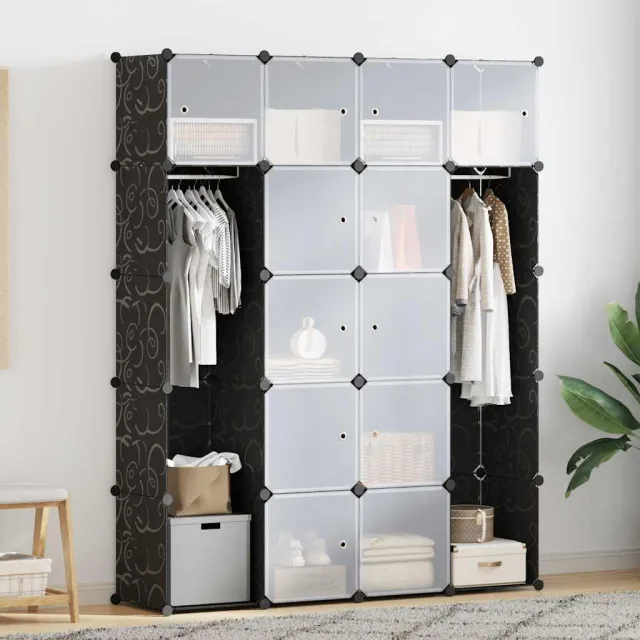vidaXL Kast modulair met 14 vakken 37x146x180,5 cm zwart en wit