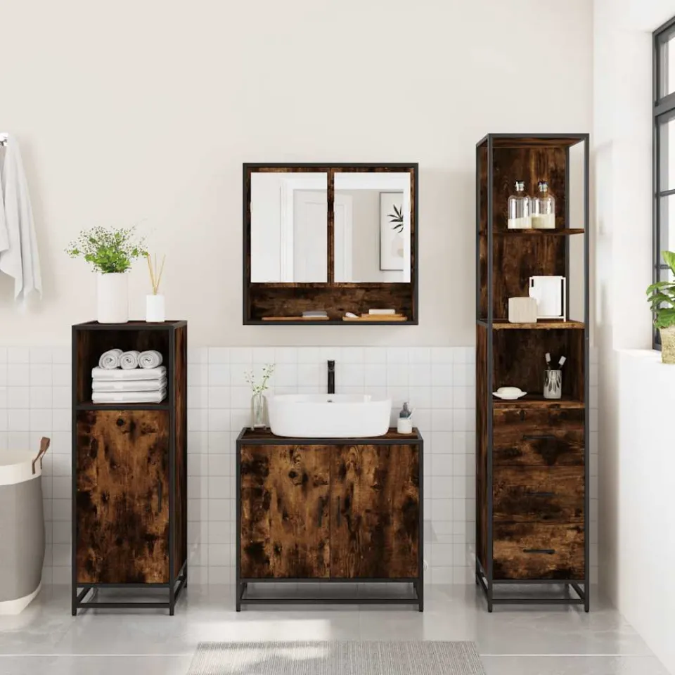 vidaXL 3-delige Badkamermeubelset bewerkt hout gerookt eikenkleurig, foto 4