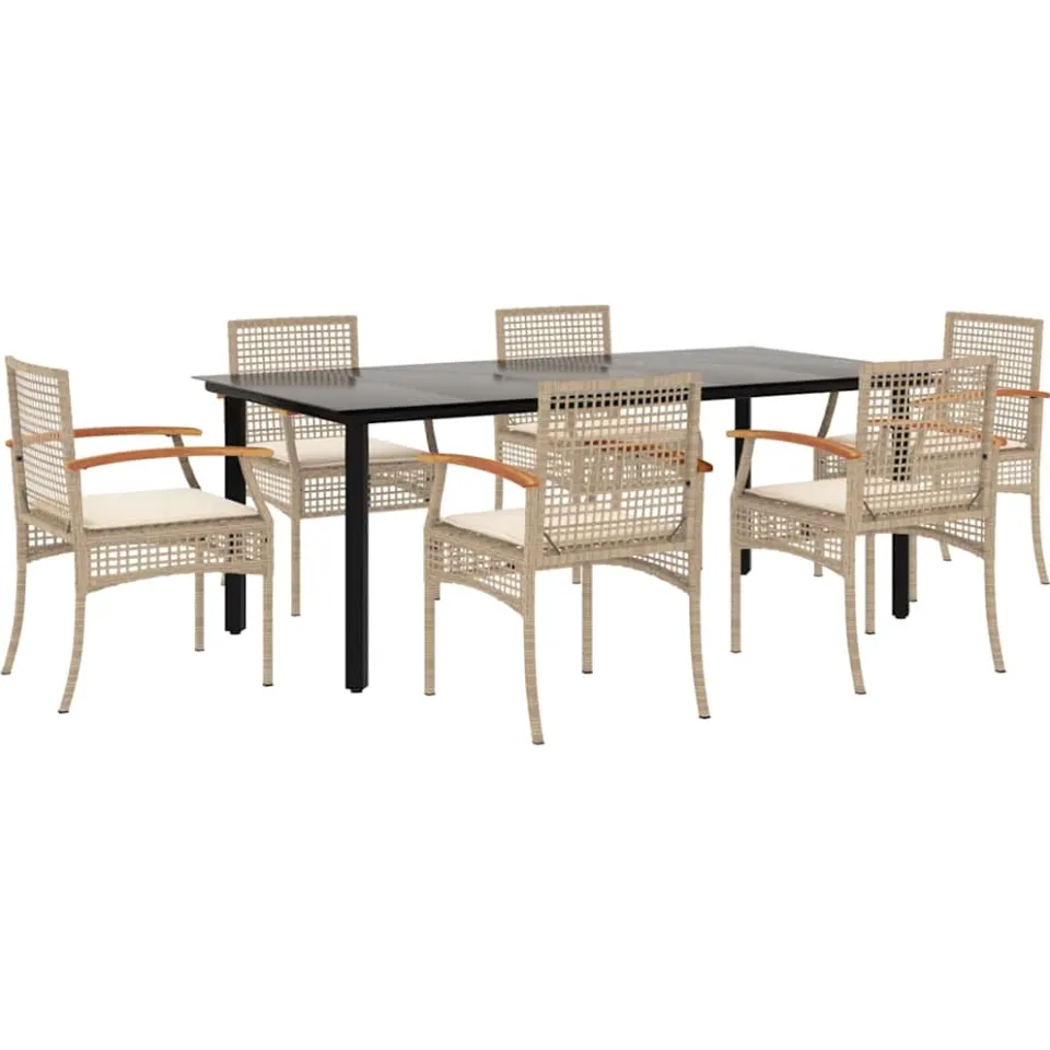 vidaXL 7-delige Tuinset met kussens poly rattan beige, foto 3