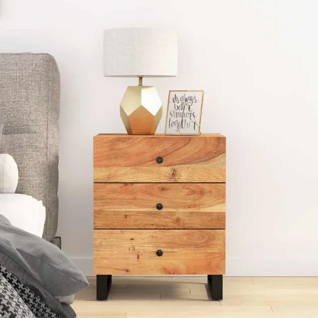 vidaXL Nachtkastje 50x33x62 cm massief acaciahout en bewerkt hout bruin, foto 2