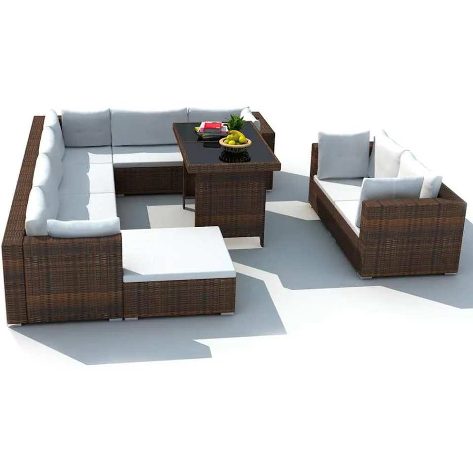 vidaXL 10-delige Loungeset met kussens poly rattan bruin, foto 3