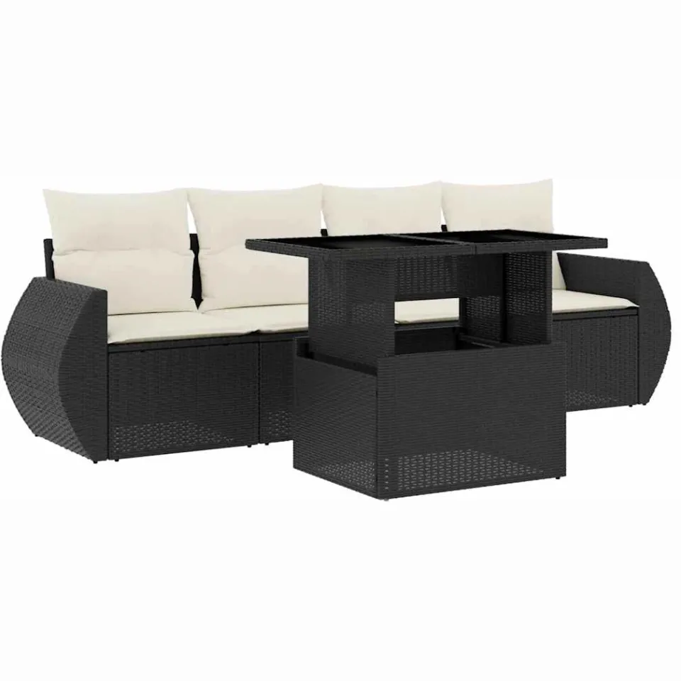 vidaXL 5-delige Loungeset met kussens poly rattan zwart, foto 3