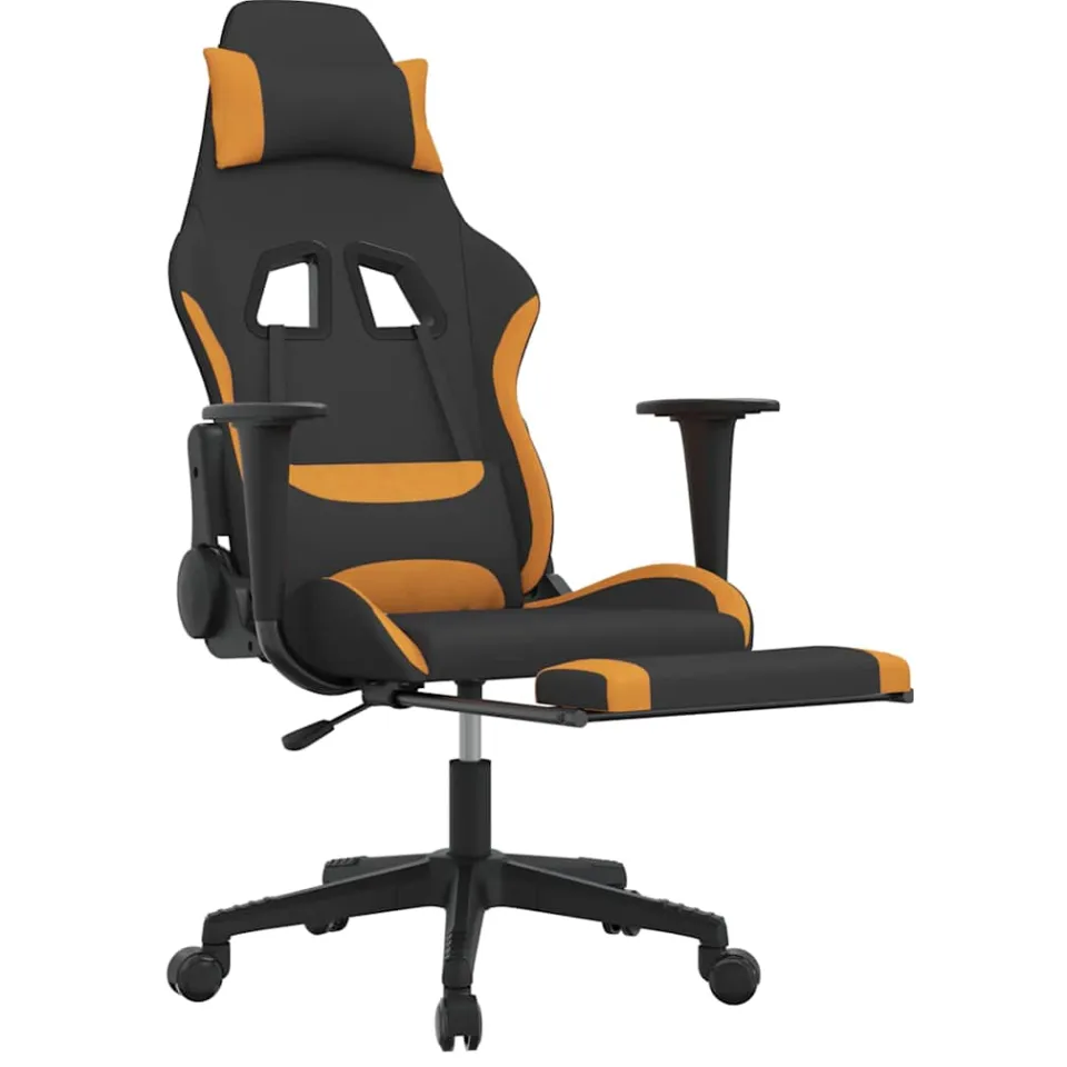 vidaXL Gamestoel met voetensteun stof zwart en oranje, foto 4