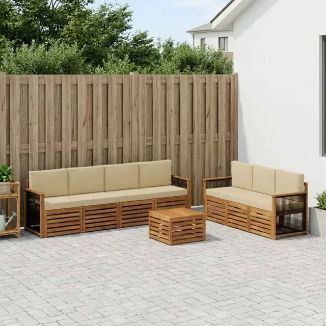 vidaXL Buiten bankenset 8 st 7-zits Natuurlijk en Beige