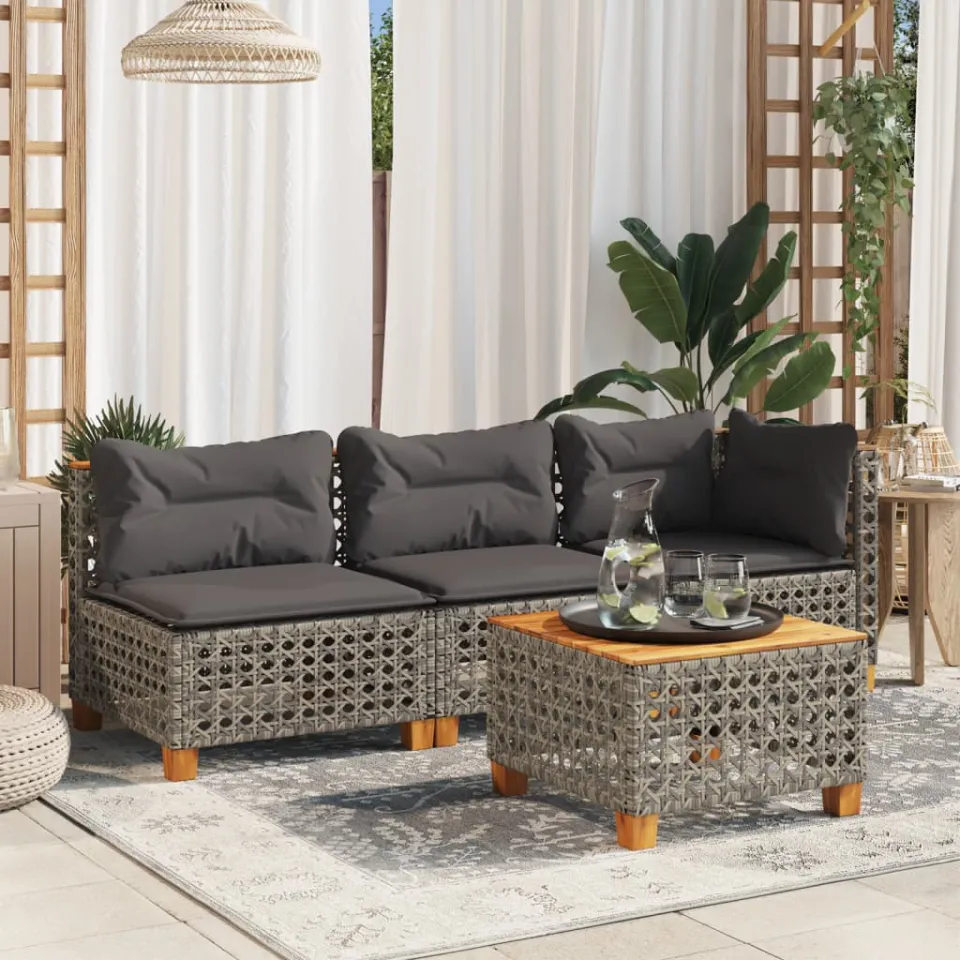 vidaXL Tuintafel 55x55x36 cm poly rattan en acaciahout grijs, foto 3