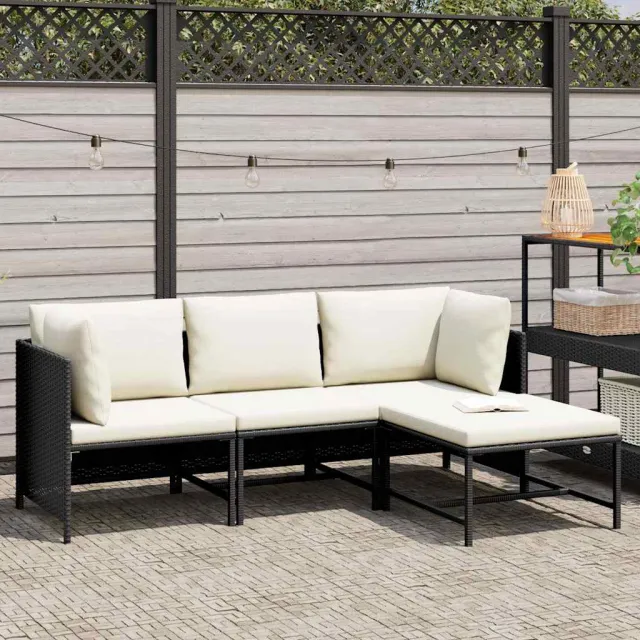 vidaXL 4-delige Loungeset met kussens poly rattan zwart