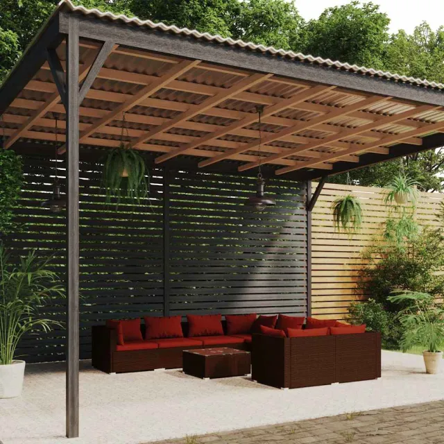 vidaXL 9-delige Loungeset met kussens poly rattan bruin, foto 2