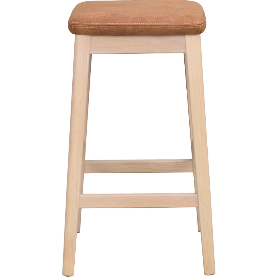 Rowico Home Livermore eikenhouten barkruk whitewash met bruin kunstleer zitkussen - 68 cm, foto 3