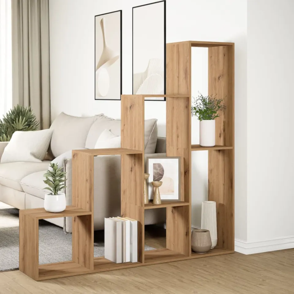 vidaXL Kamerscherm / boekenkast 4-laags 143,5x29x143,5 cm hout grijs, foto 3