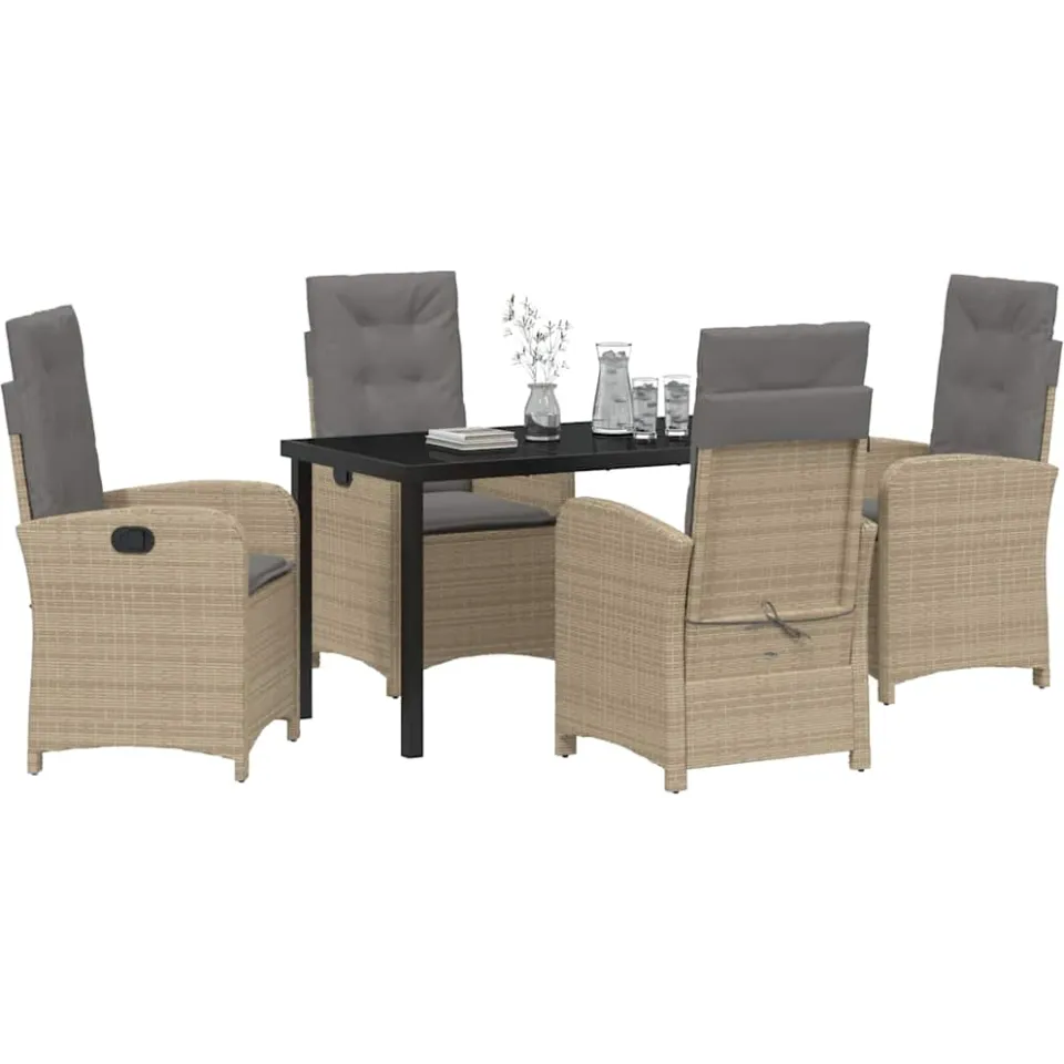 vidaXL Tuin eettafelset 5 st Beige poly rattan