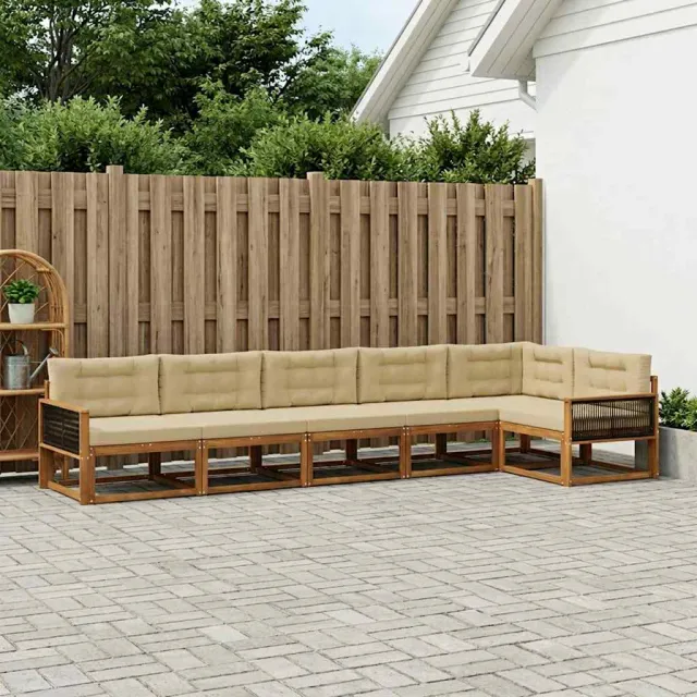 vidaXL Buiten bankenset 6 st 6-zits Natuurlijk en Beige
