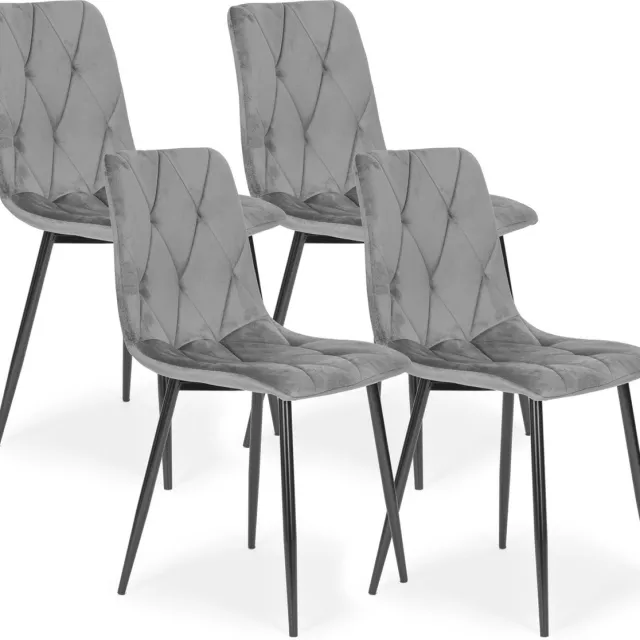 Viking Choice Fluwelen eetkamerstoelen - Gewatteerd - Grijs - Set van 4