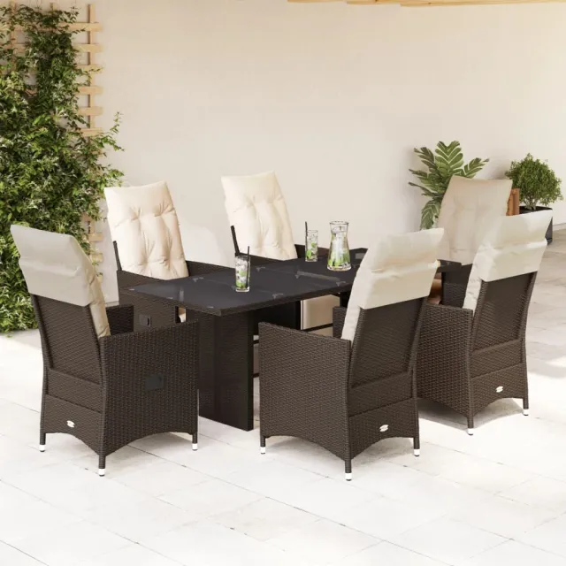 vidaXL 7-delige Bistroset met kussens poly rattan bruin, foto 2