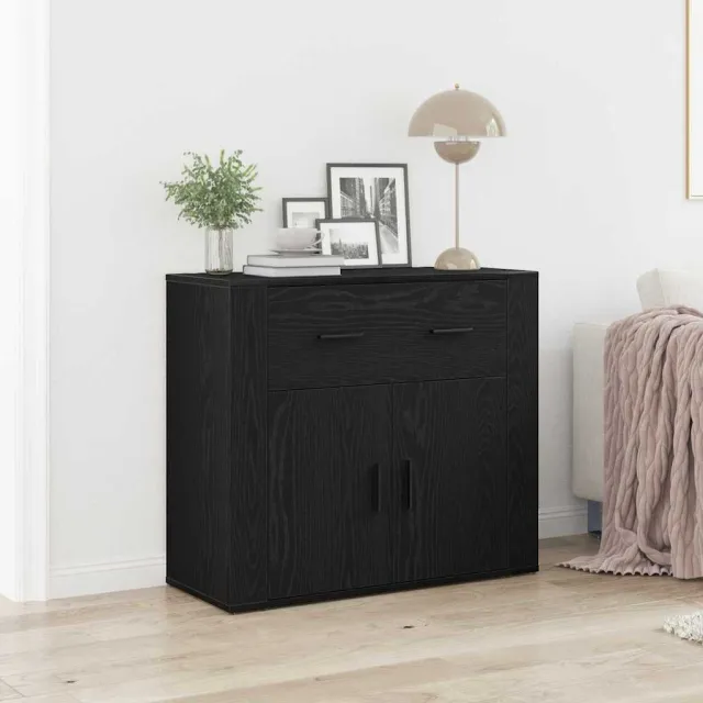 vidaXL Dressoir Zwart Eiken 80 x 33 x 70 cm Bewerkt hout, foto 2