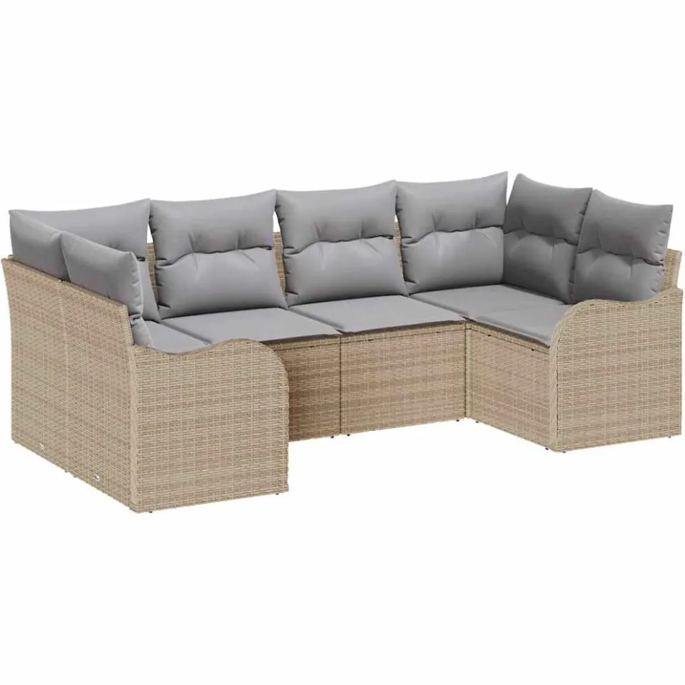 vidaXL Tuin Sofa Set 6 st beige en lichtgrijs Poly riet