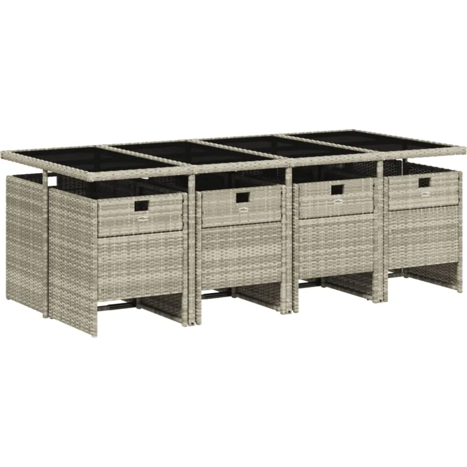 vidaXL 9-delige Tuinset met kussens poly rattan lichtgrijs grijs, foto 3
