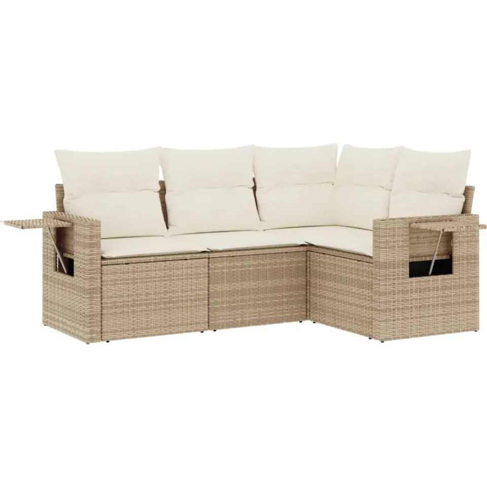 vidaXL 4-delige Loungeset met kussens poly rattan beige, foto 3