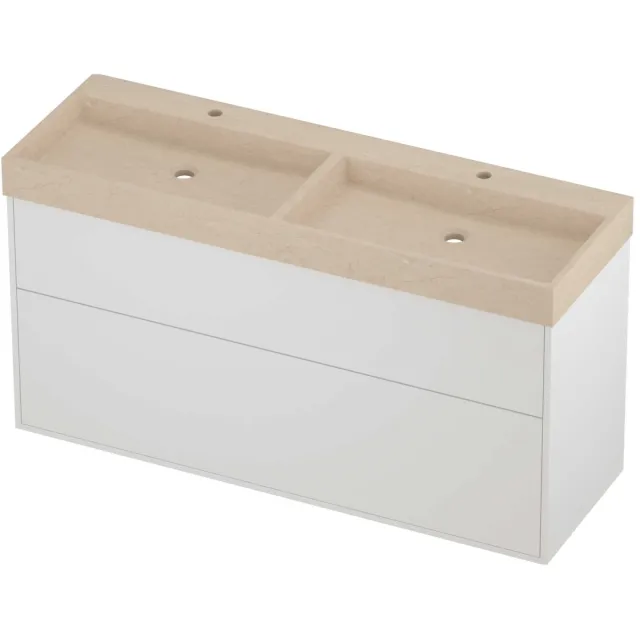 Proline Evoli Badmeubelset Hardsteen Loft 2 Laden 140x46x75 cm Sand Stone Mat White Mat Wit