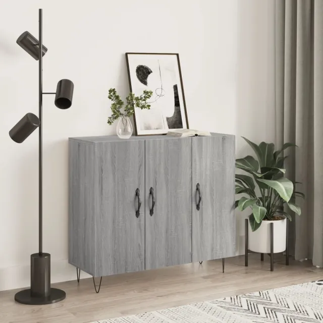 vidaXL Dressoir 90x34x80 cm bewerkt hout grijs sonoma eikenkleurig, foto 2