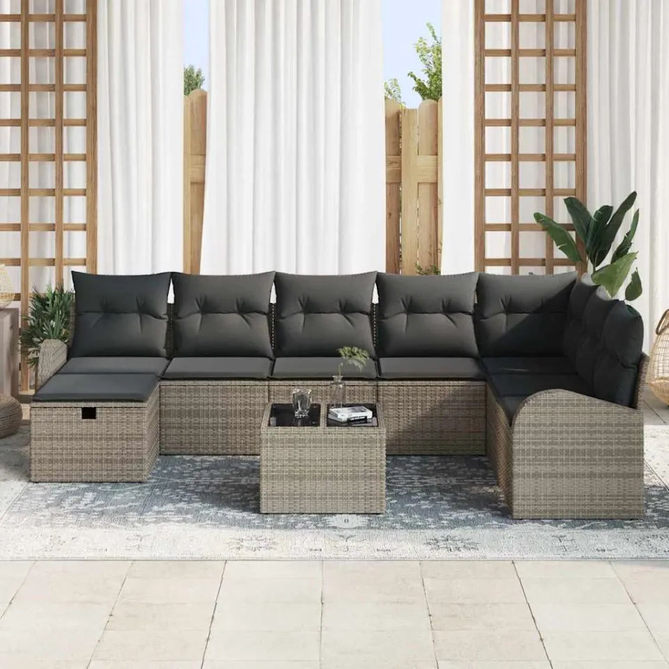 vidaXL Tuin Sofa Set 9 st Grijs poly rattan, foto 3