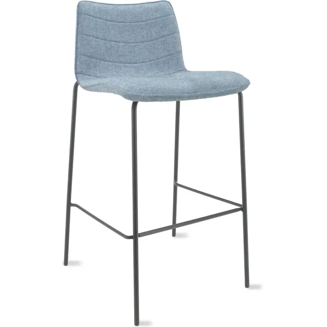 Workliving Verona Barkruk 75 cm - Wolvilt Fenice 351 zachtblauw - frame zwart Blauw - Zwart