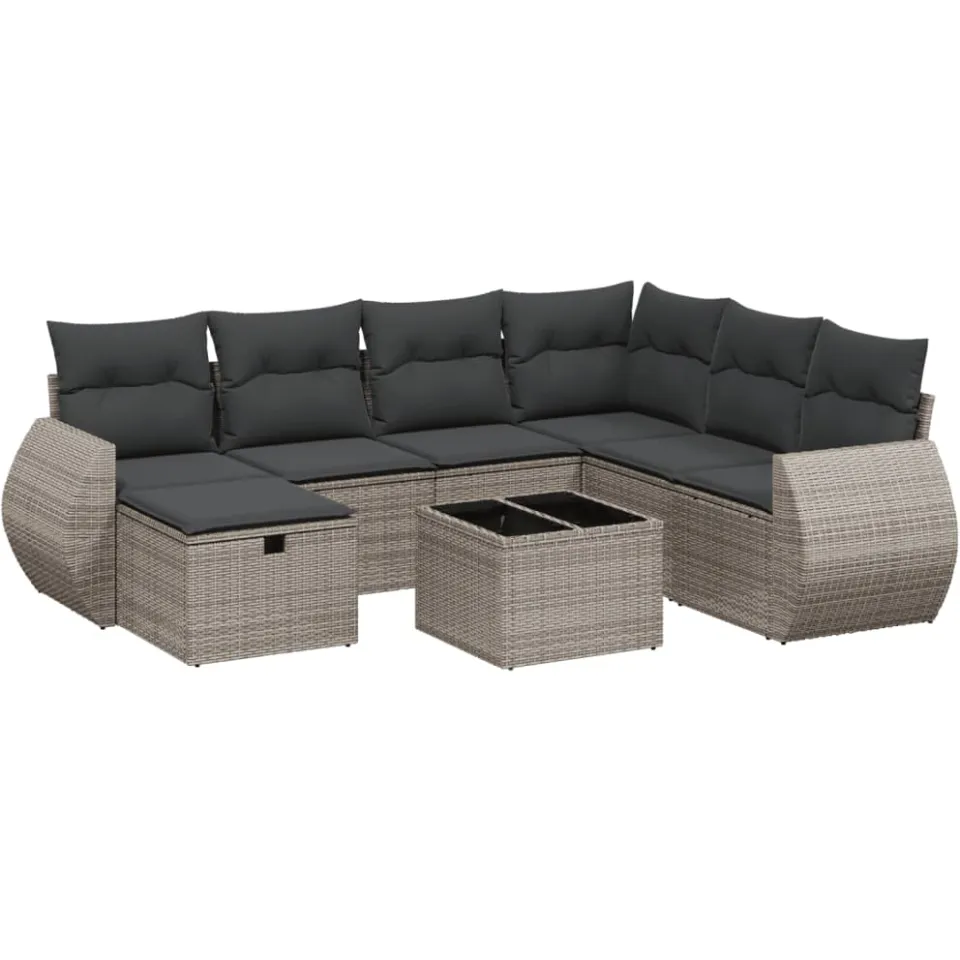vidaXL 8-delige Loungeset met kussens poly rattan grijs