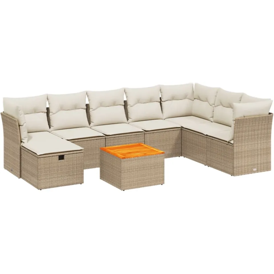 vidaXL 9-delige Loungeset met kussens poly rattan beige, foto 3